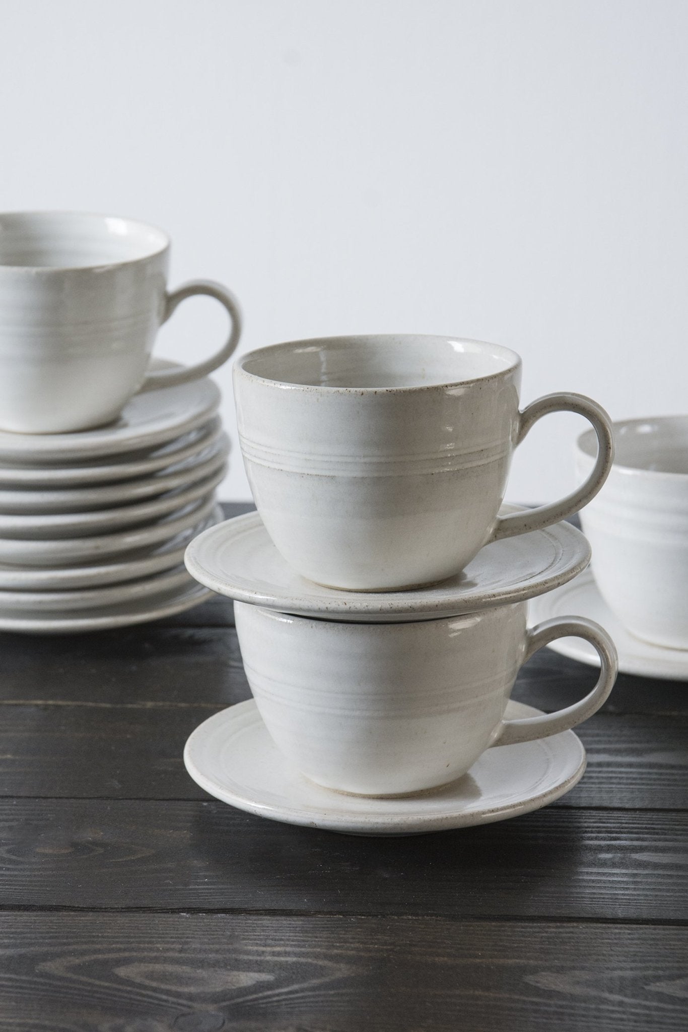 Pottery White Tea Cup and Saucer - Mad About Pottery- Mug