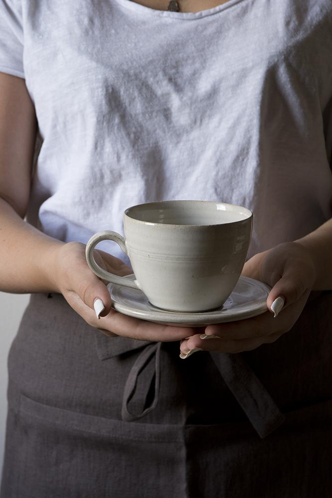 Pottery White Tea Cup and Saucer - Mad About Pottery- Mug