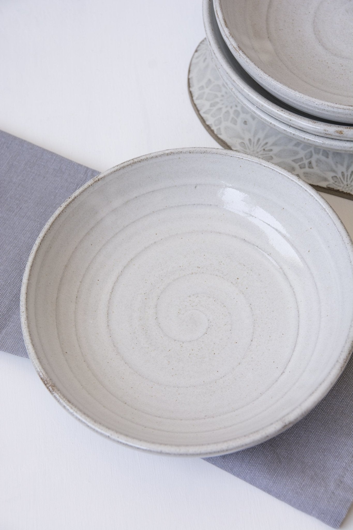 Set of 4 White Pasta Bowls - Mad About Pottery- Bowls
