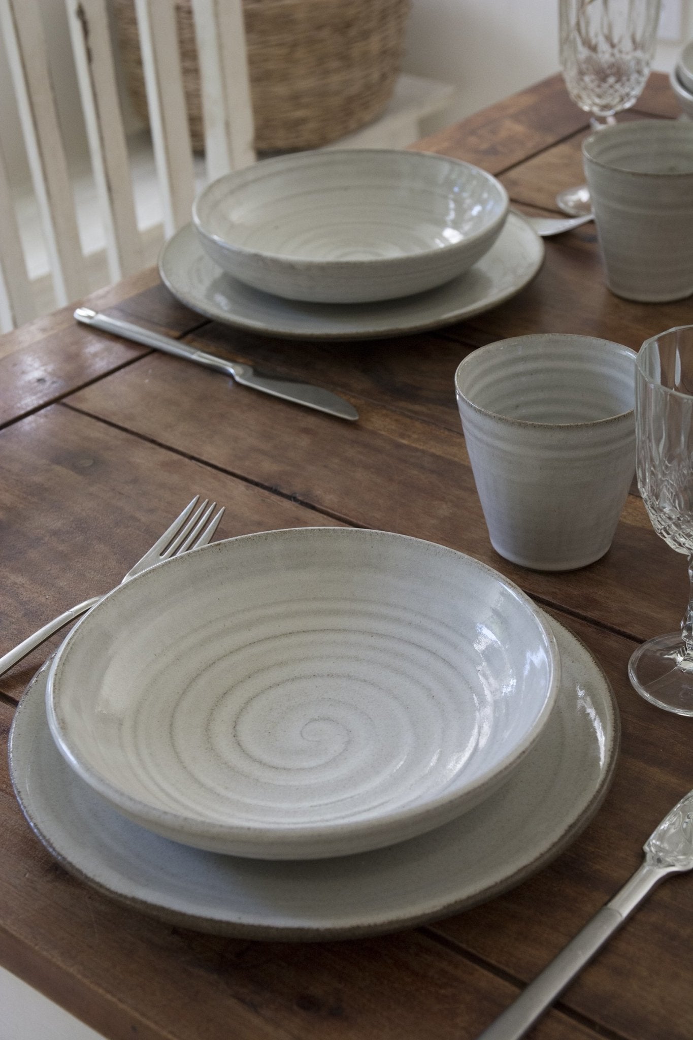 Set of 4 White Pasta Bowls - Mad About Pottery- Bowls