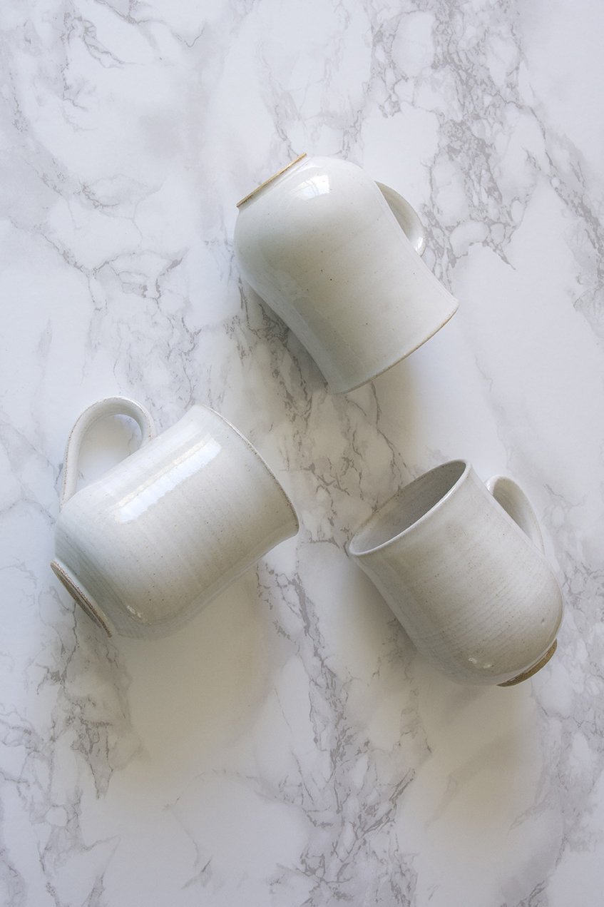 Set of 6 Farmhouse White Pottery Mugs - Mad About Pottery - Mugs and Cups