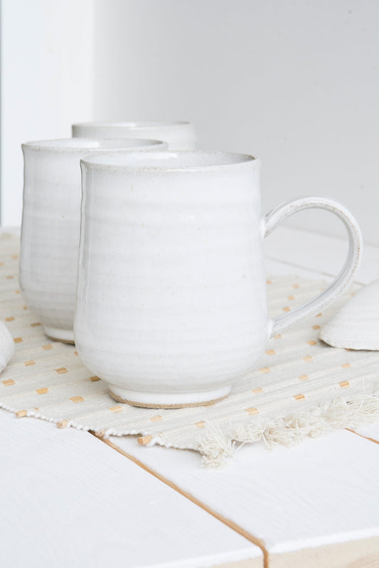 Set of 6 Pottery Coffee Mugs in Light Blue Steel, 10 fl oz - Mad About Pottery- Mugs and Cups