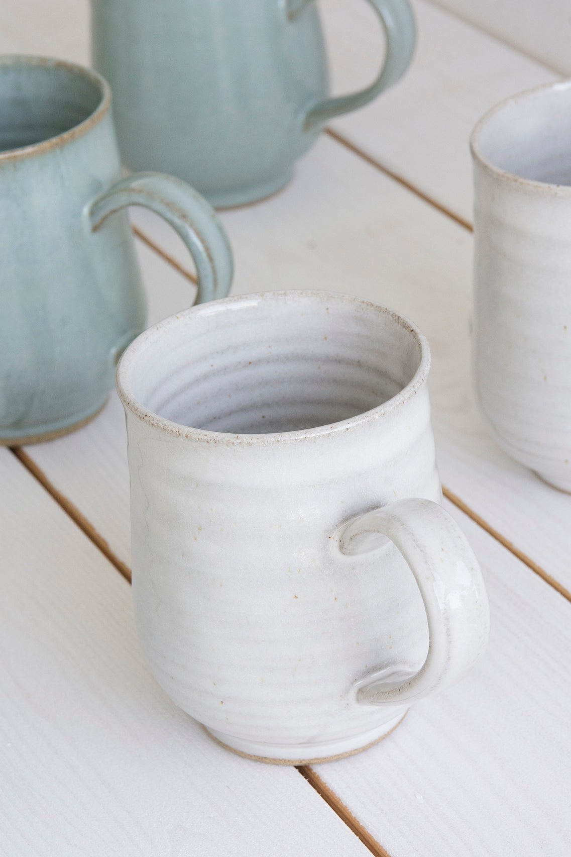 Set of 6 Pottery Coffee Mugs in Light Blue Steel, 10 fl oz - Mad About Pottery- Mugs and Cups