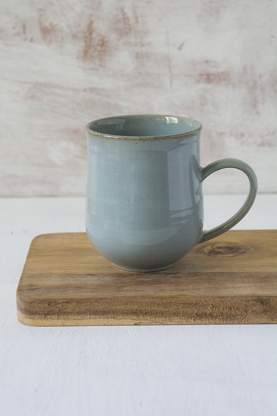 Set of 6 Pottery Coffee Mugs in Light Blue Steel, 10 fl oz - Mad About Pottery - Mugs and Cups