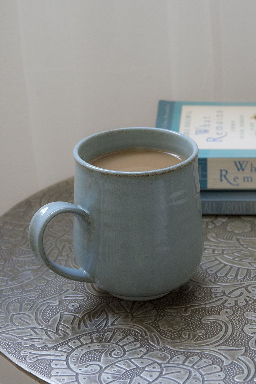 Set of 6 Pottery Coffee Mugs in Light Blue Steel, 10 fl oz - Mad About Pottery - Mugs and Cups