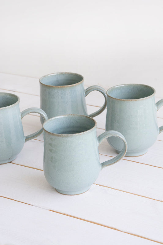 Set of 6 Pottery Coffee Mugs in Light Blue Steel, 10 fl oz - Mad About Pottery- Mugs and Cups