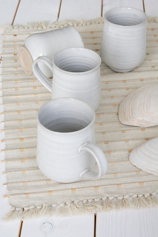 Set of 6 White Pottery Mugs - Mad About Pottery- Mugs and Cups