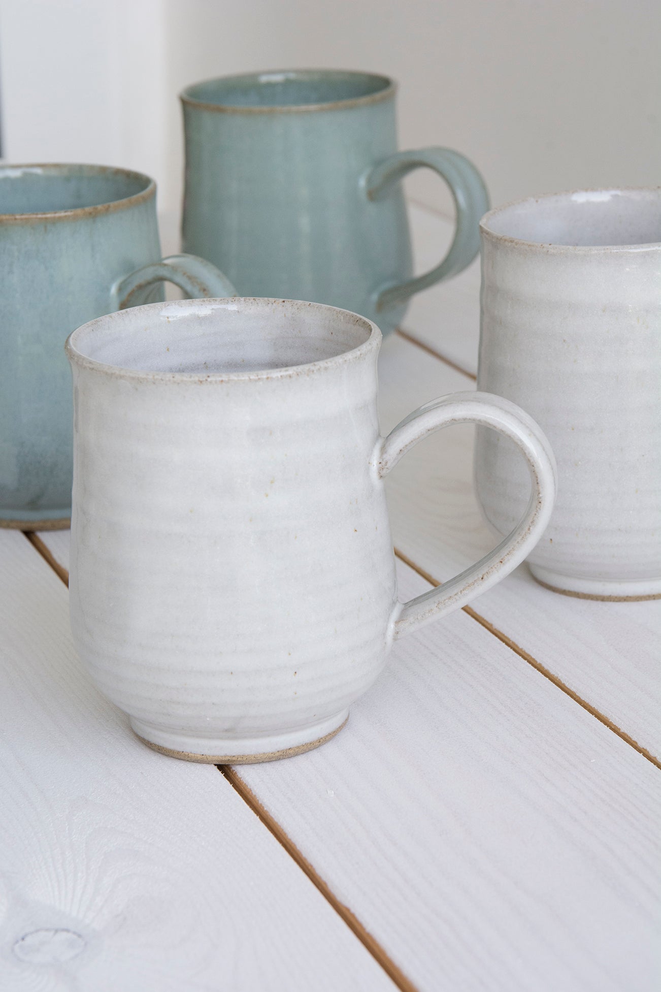 Set of 6 White Pottery Mugs - Mad About Pottery- Mugs and Cups