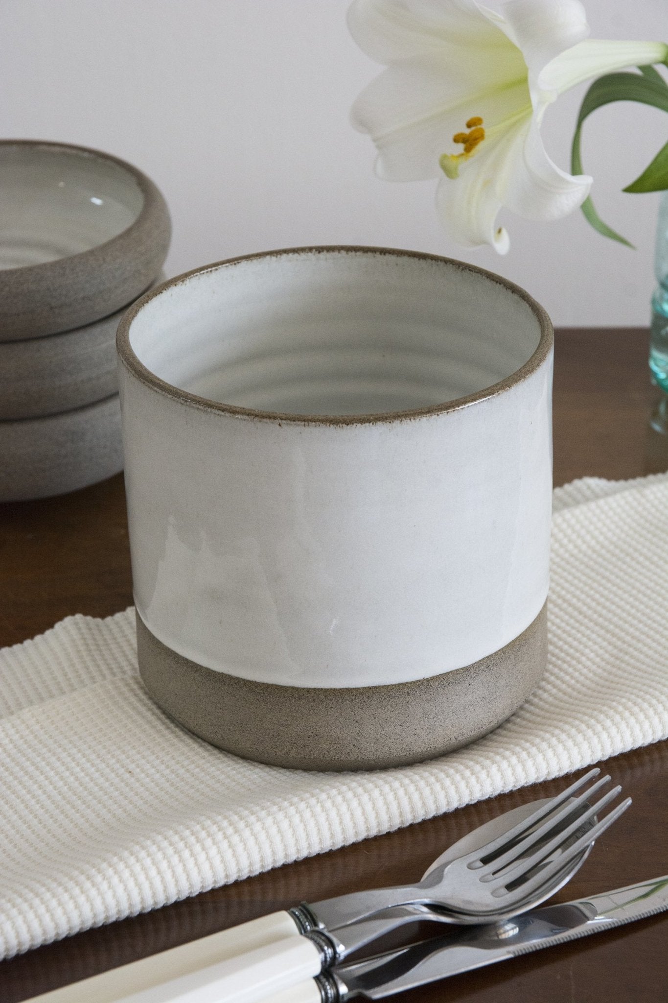 White and Gray Utensil crock - Mad About Pottery - Utensil Holder