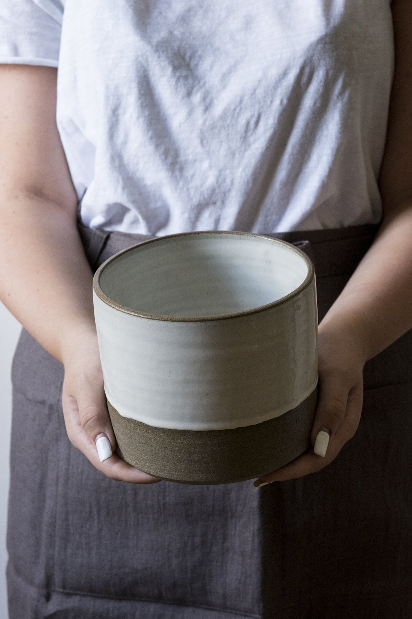 White and Gray Utensil crock - Mad About Pottery- Utensil Holder