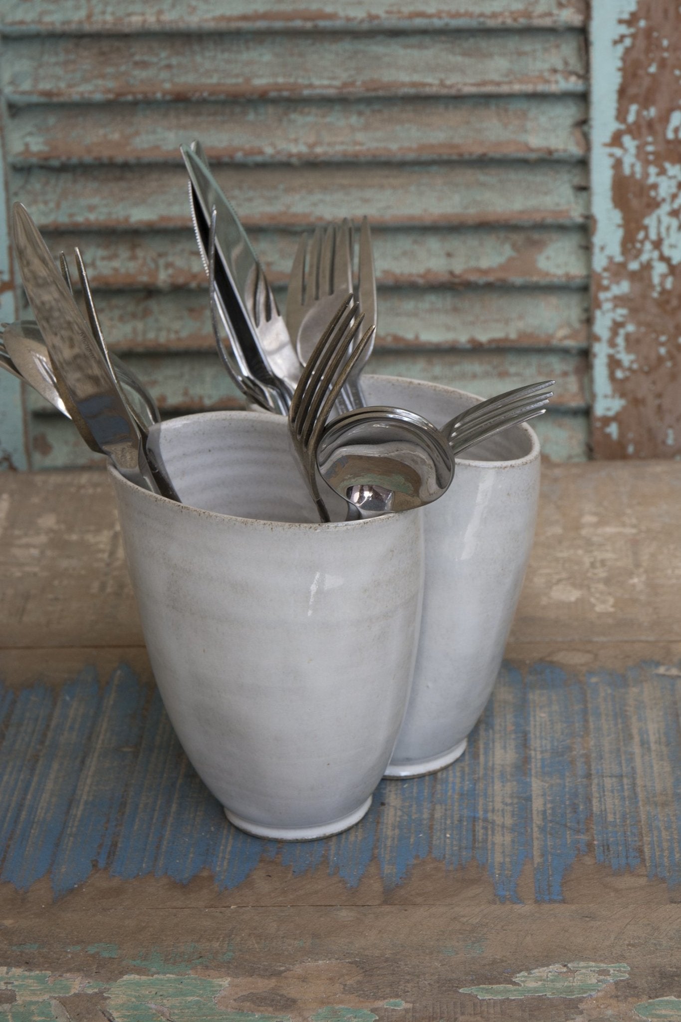 White Flatware Caddy - Mad About Pottery- Utensil Holder