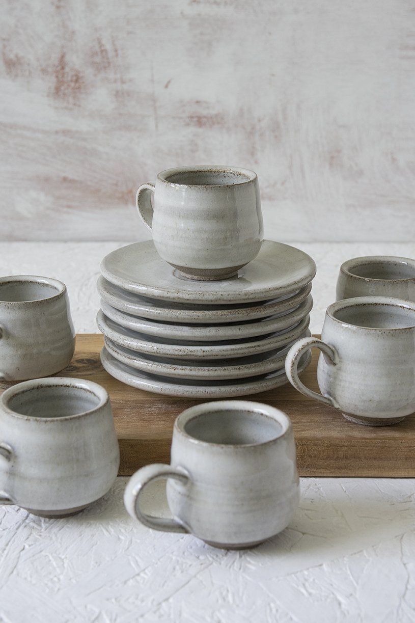 White Pottery Espresso Cup With Saucer - Mad About Pottery - cup