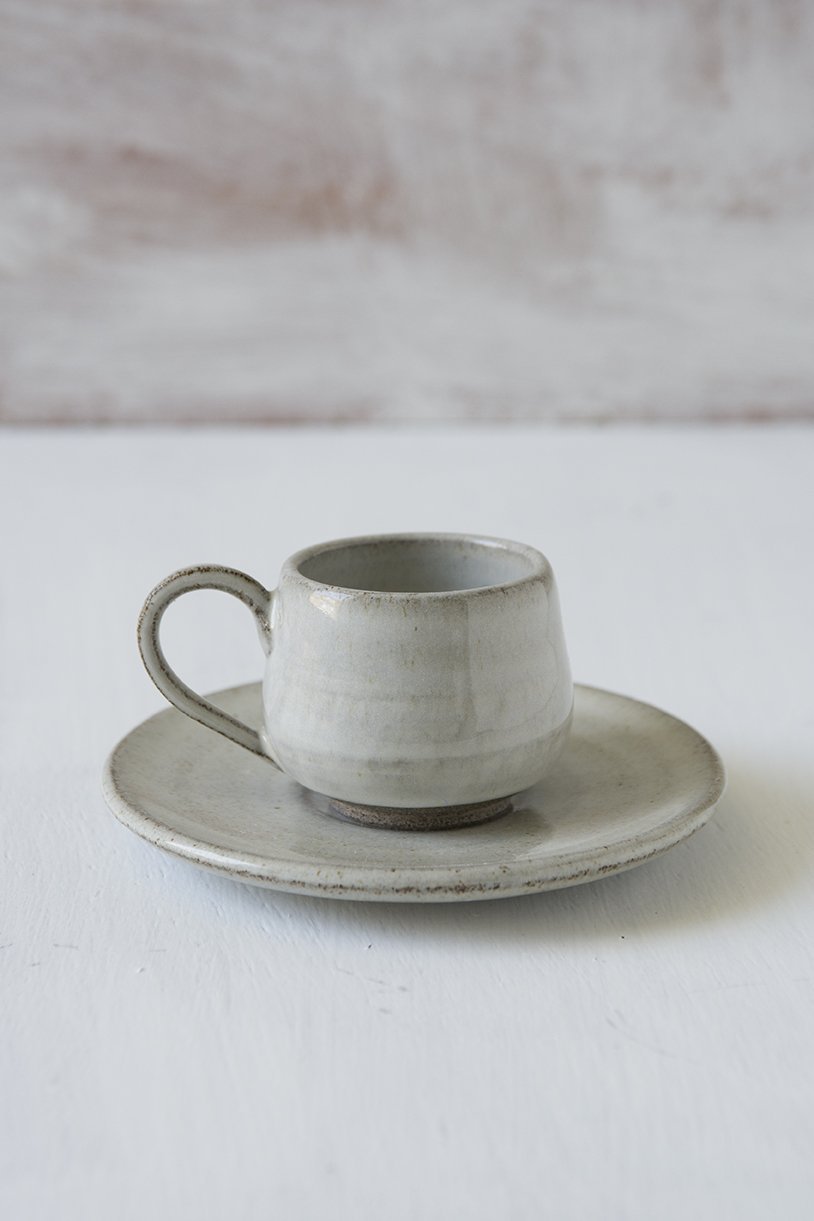 White Pottery Espresso Cup With Saucer - Mad About Pottery - cup