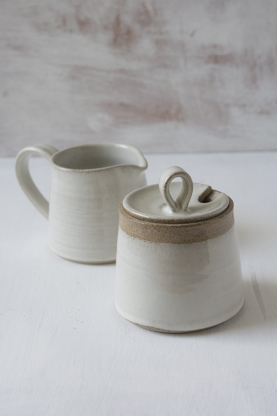 White Pottery Sugar Bowl and Creamer Set - Mad About Pottery - Sugar Bowl set