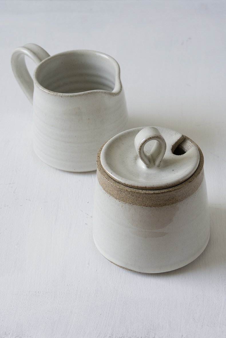 White Pottery Sugar Bowl and Creamer Set - Mad About Pottery - Sugar Bowl set